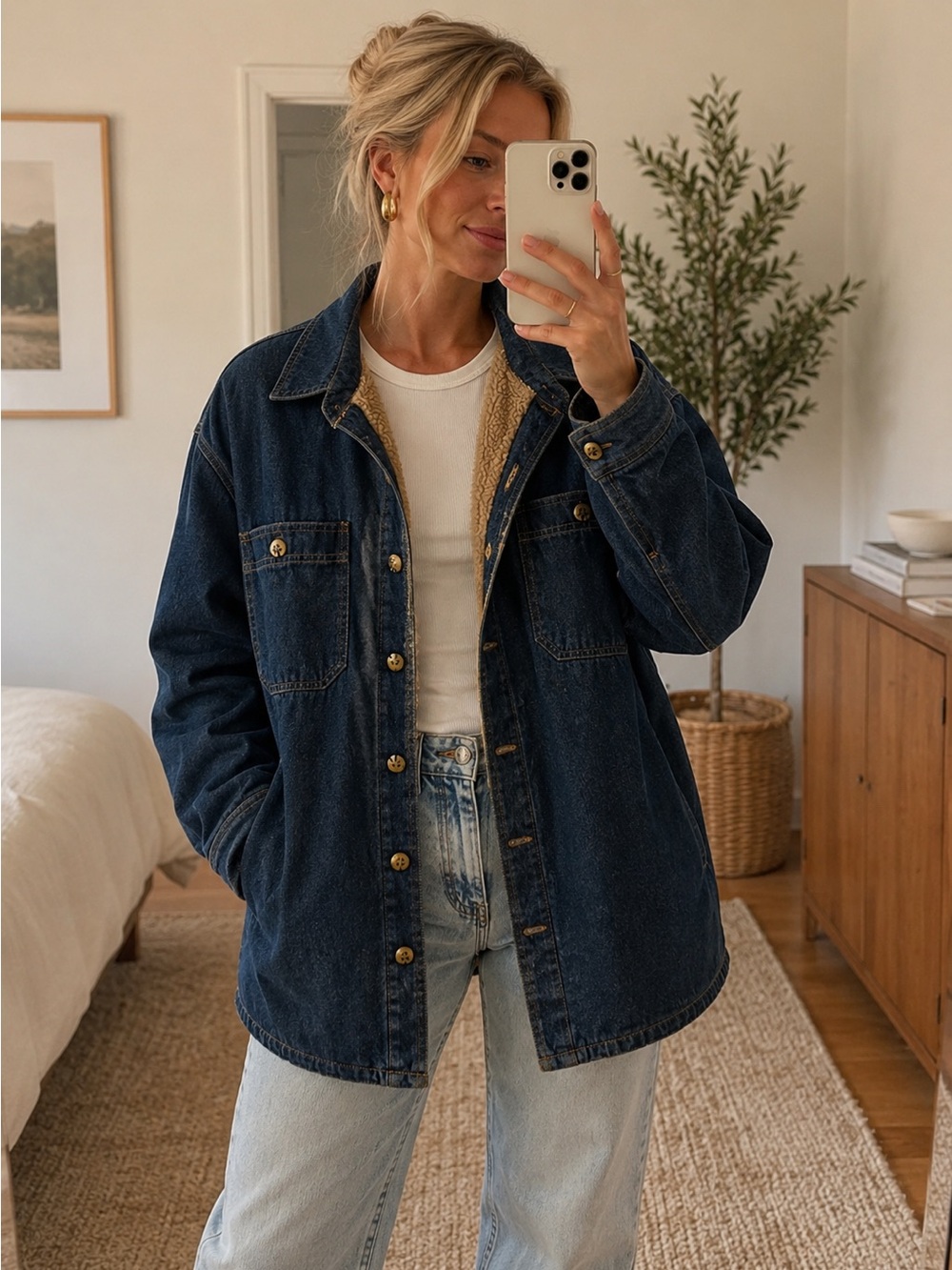 Haband Tailgater Men's Dark Blue Denim Barn Jacket with Sherpa Lining